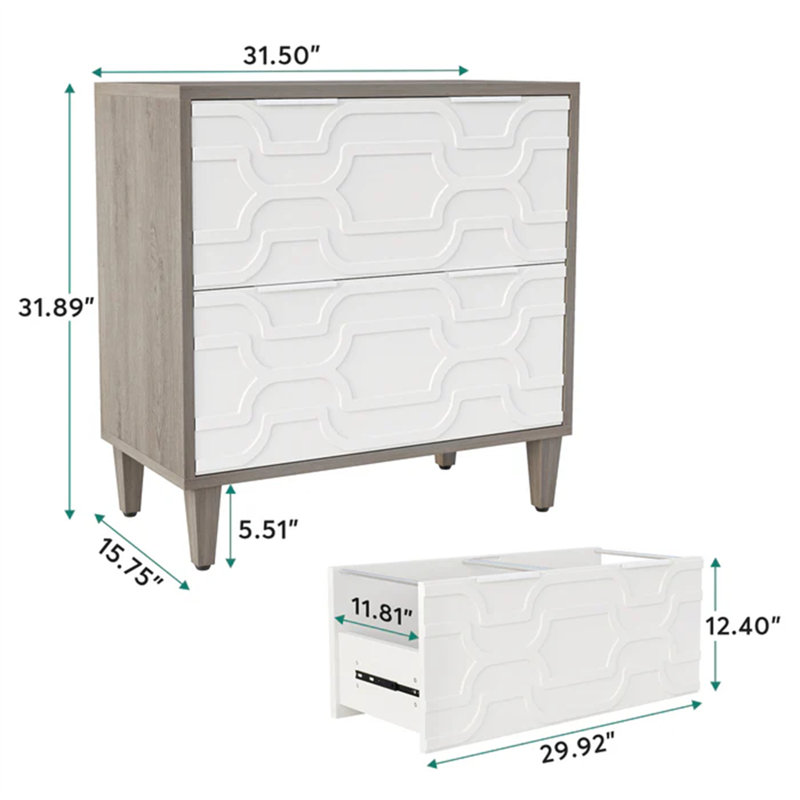 Classeur 2 tiroirs, armoire de rangement spacieuse