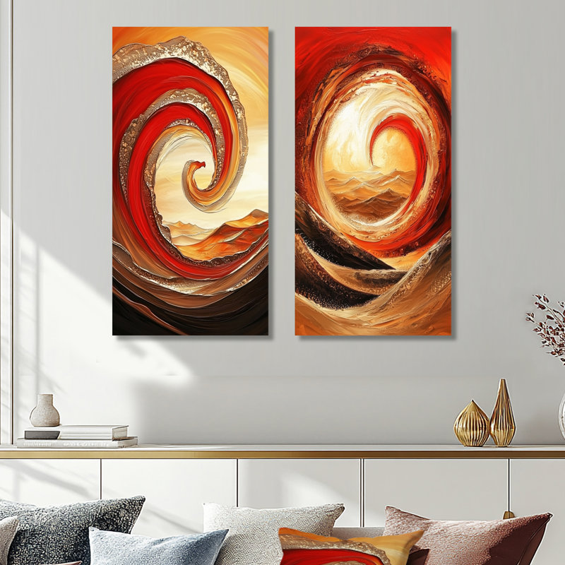 «Abstract Landscape Desert in Golden Wave I», ensemble de 2 décorations murales en métal, 40" H x 40" W