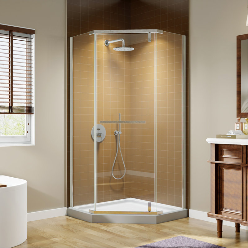 Corner Shower Enclosure 36 In. W X 72 In. H Frameless Neo-Angle Shower Enclosure, 1/4" (6Mm) Clear SGCC Tempered Glass, Pivot Shower Door In Brushed Nickel,Shower Base Not Included