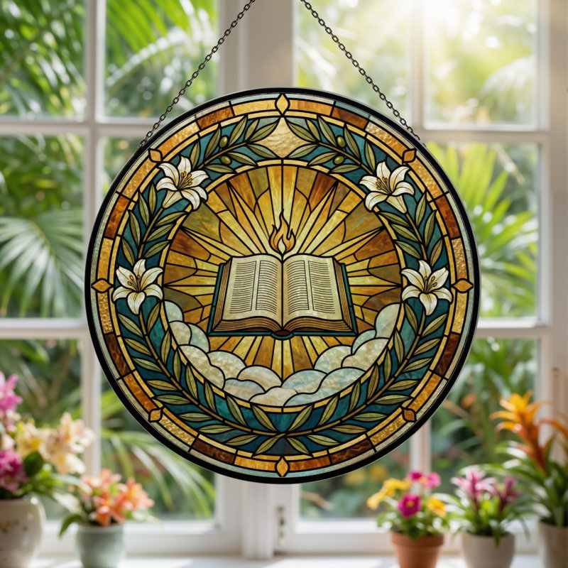 Panneau de vitrail en verre coloré, 7,8 heures, H 7,8 po