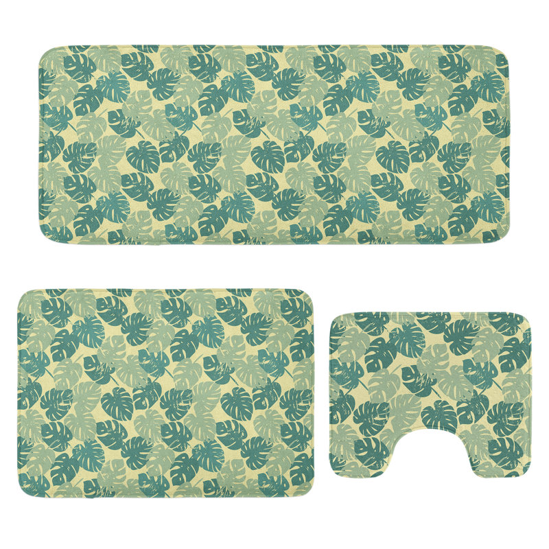  Ensemble de tapis de salle de bain 3 pièces Monstera Green Jade Green
