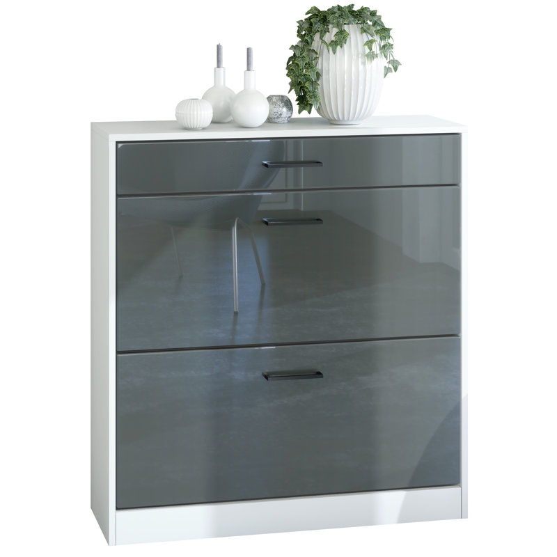 Swerve 16 Pair Flip Down Shoe Storage, Grey High Gloss