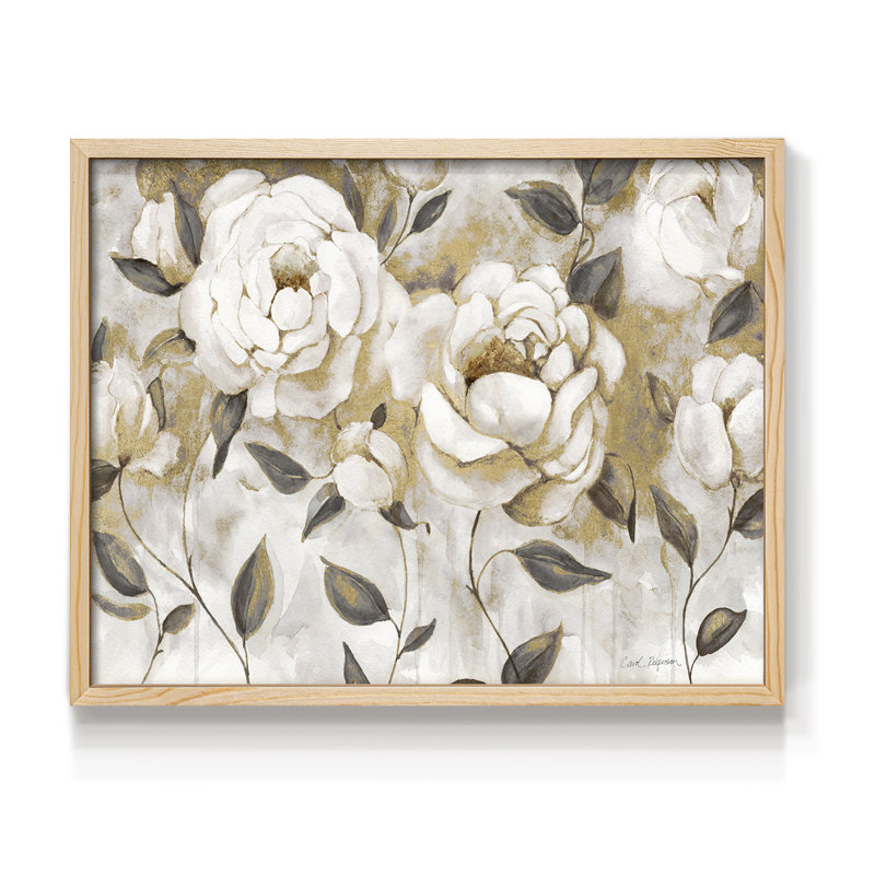 Golden White Roses - reproduction encadrée - réaménageable, H 8 po x l 10 po, Naturel