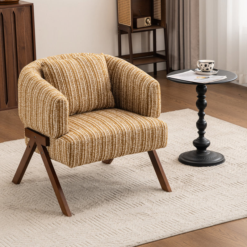 Chaise d'appoint rembourrée de style Mid-Century avec pieds en bois massif, Jaune