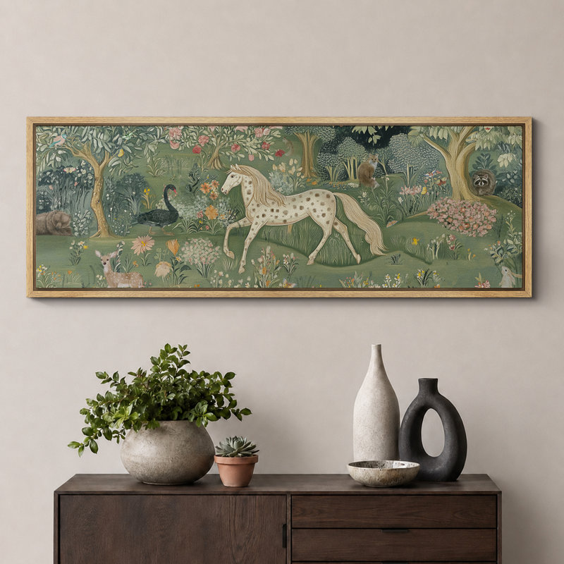 «Animals In Forest Wilderness», art mural unique vert, impression numérique sur toile giclée sur toile, H 20 po x l 60 po