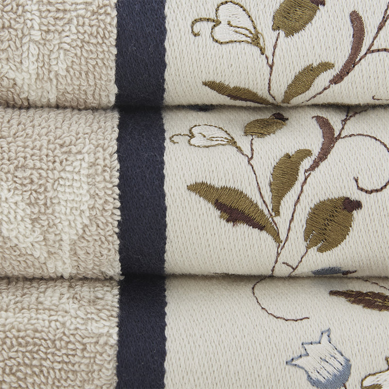 Ensemble 6 serviettes de bain en jacquard de coton brodé, Marine