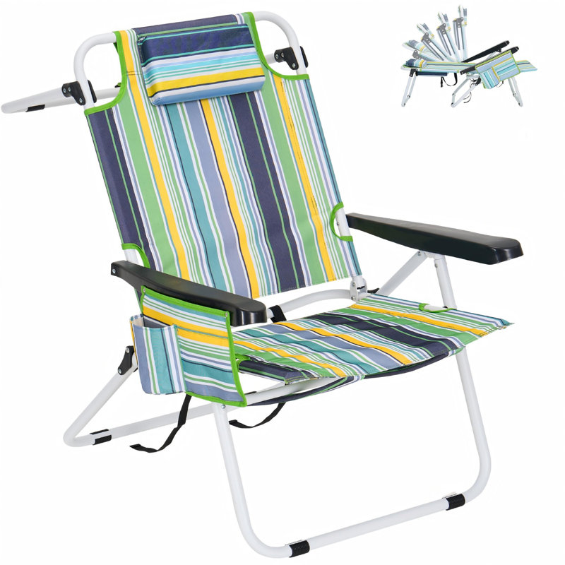5-Position Reclining Beach Chair For Adults, 350 Lbs Capacity, Folding Portable With Cooler Bag & Backpack Straps