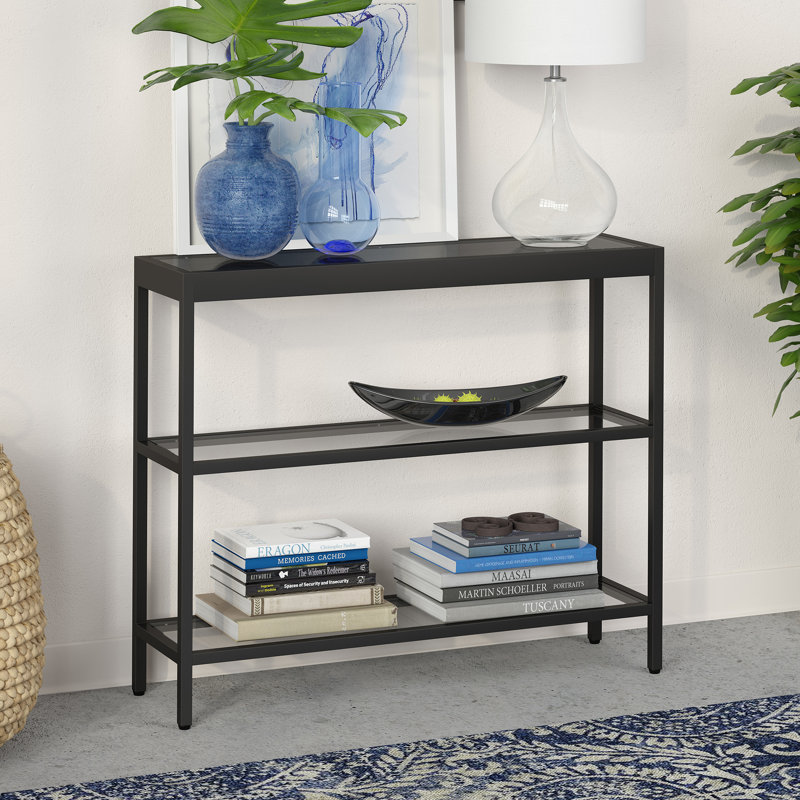 Alexis Glass Top Console Table, Blackened Bronze, 30" H x 36" W x 10" D