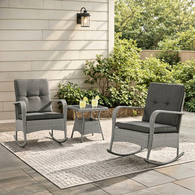 Baecher 2-Person Wicker Rocking Outdoor Seating Group with Glass-Top Side Table