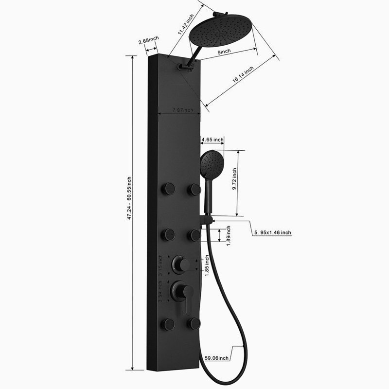 Panneau de douche 47,24 avec, Noir mat
