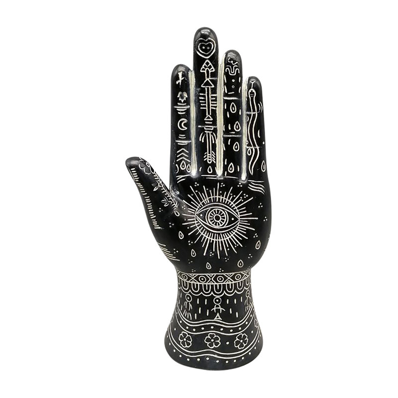 Valensia Decorative Object Resin and Polyresin Hand Sculpture with Symbolic Detailing, Black