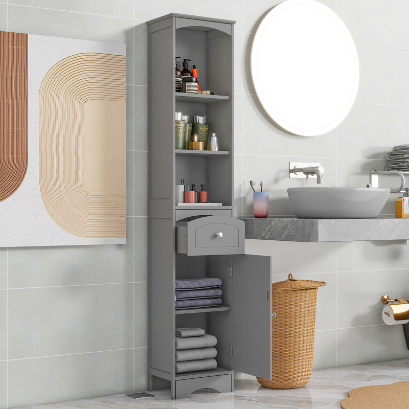 Freestanding Linen Cabinet, Grey/Brown/Blue