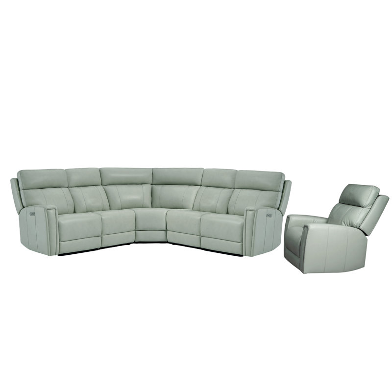Fauteuil modulaire inclinable électrique en L Avani, Cuir véritable vert, Alimentation