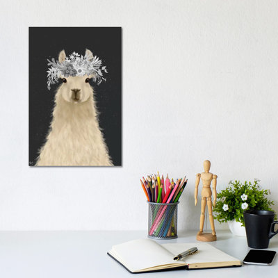 Llama White Flowers by Fab Funky - Wrapped Canvas Gallery-Wrapped Canvas Giclée