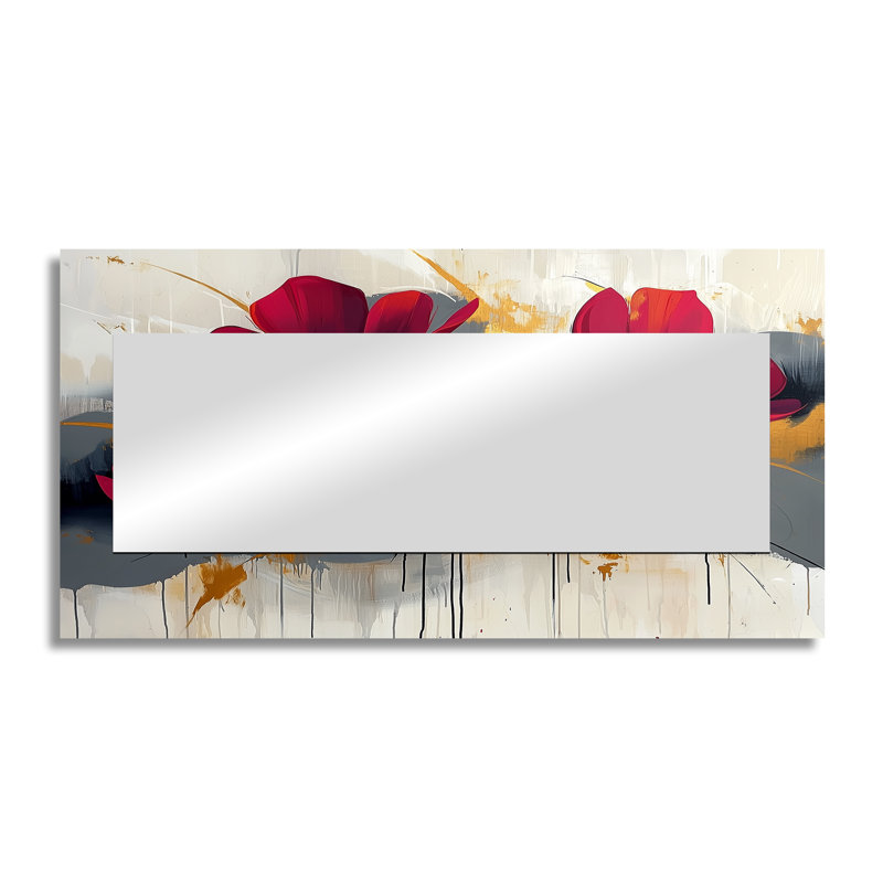 White Red Cornflowers Meadows - Floral Mirror Wall Decor - Printed On Metal, 28" x 55"