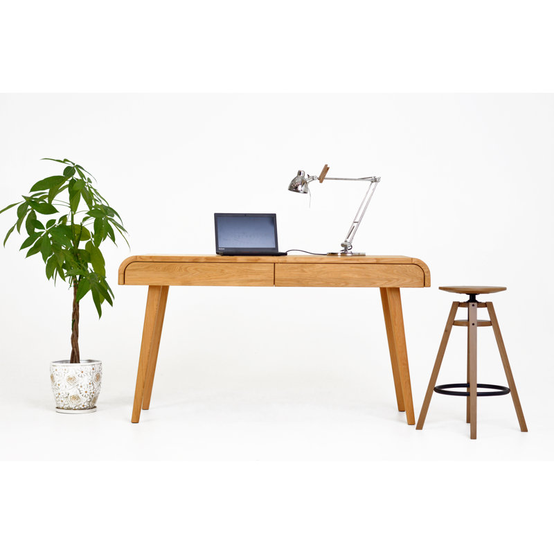 Bureau d'ordinateur à 2 tiroirs Ankur, chêne naturel