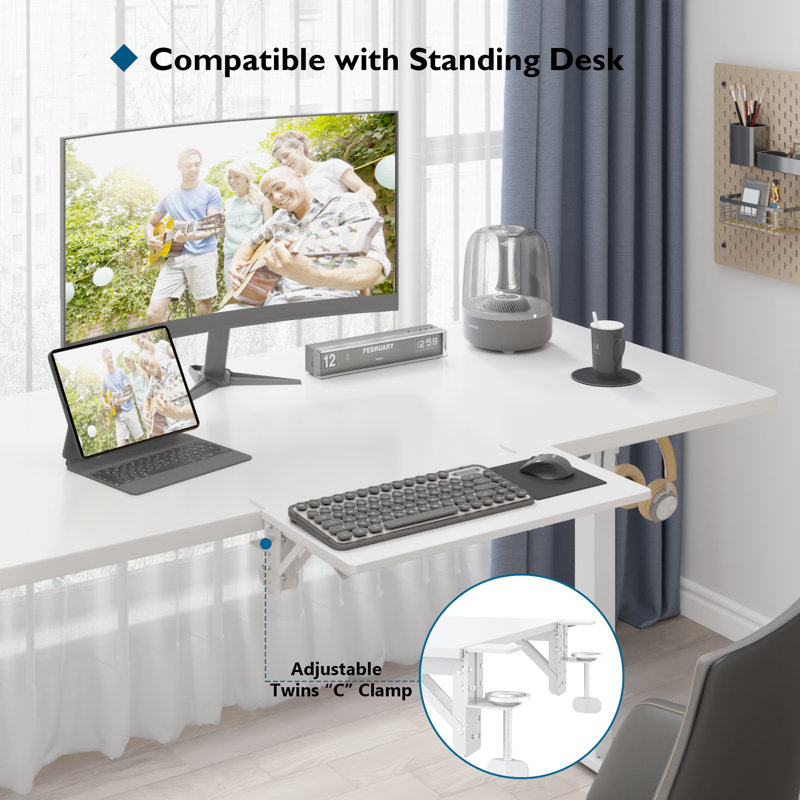 Adreian 1.3cm H x 51cm W Desk Keyboard Tray, White