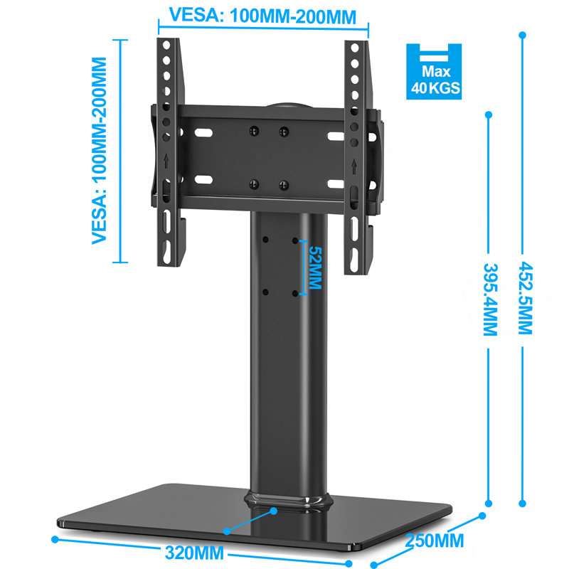 Support de bureau noir pour écrans de plus de 50 po pouvant supporter jusqu'à 99 lb