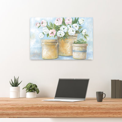 Fermes pivoines délicates, art rustique moderne