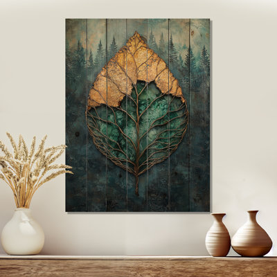 Modern Emerald Leaves Energy Of The Forest I Wall Decor