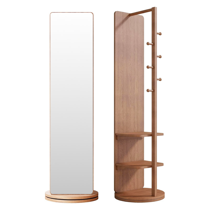 Miroir pleine grandeur en noyer 4-en-1 Bradburn, support pivotant à 360 degrés, portemanteau au sol en bois d'hévéa massif, verre HD incassable, 69 po x 20 po, utilisé pour le porche de la chambre à coucher.