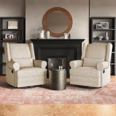 34" Wide Upholstered Manual Swivel Rocking Recliner,Set of 2
