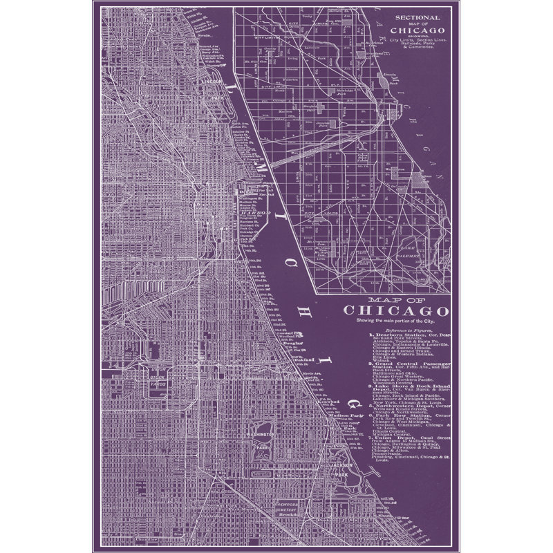 Graphic Map of Chicago 1 Piece Wrapped Canvas Wall Art, 30cm H x 20cm W