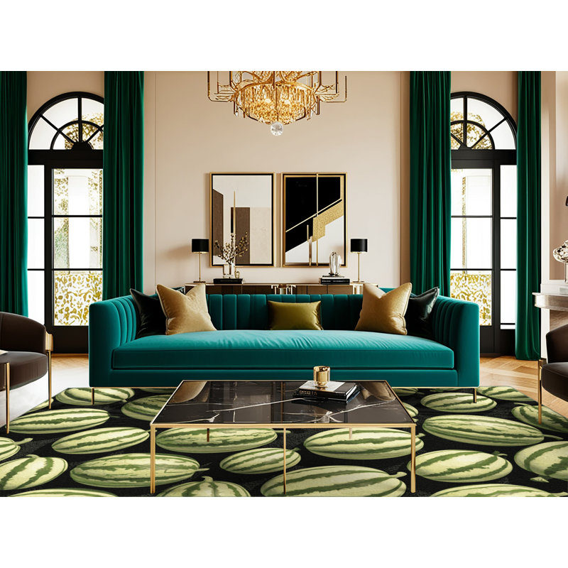 Tapis lavable à motif de fruits melon Casaba, Carré 5 pi