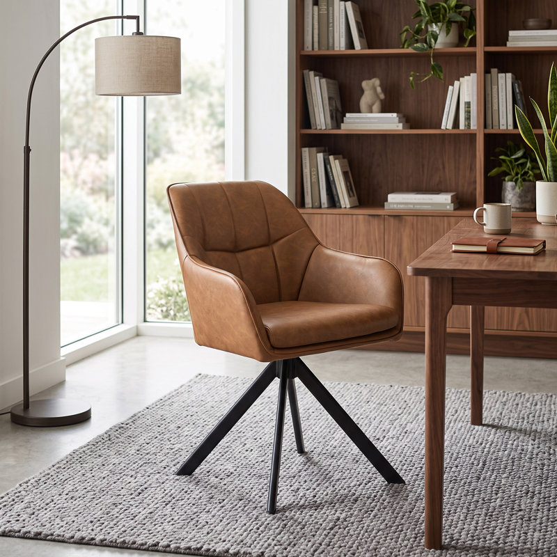 Upholstered Metal Upholstered Back Armchair, 2, Light Brown PU