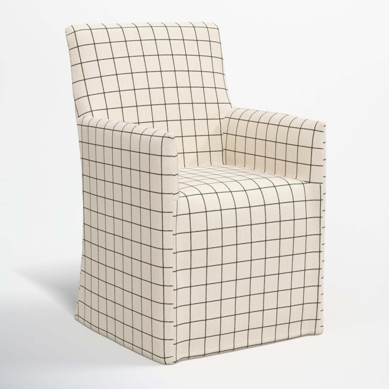 Ivanka 20'' H Cotton Upholstered Armchair, Line Tattersall Green