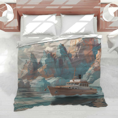 Boat In Scenic Fjord Comforter