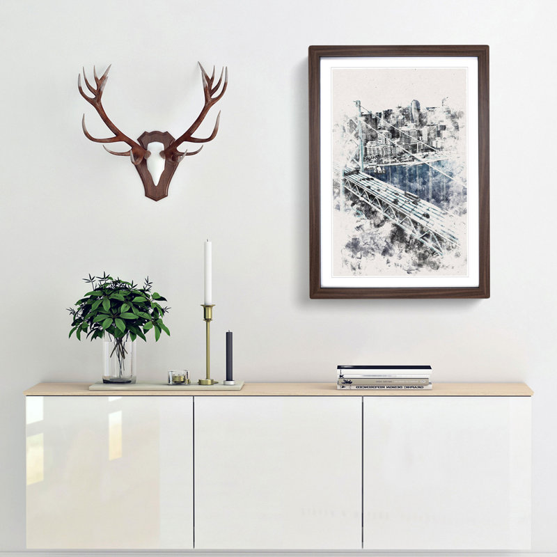 San Francisco Oakland Bay Bridge Abstract - Picture Frame Graphic Art Print, Walnut Framed, 87cm H x 62cm W x 2cm D
