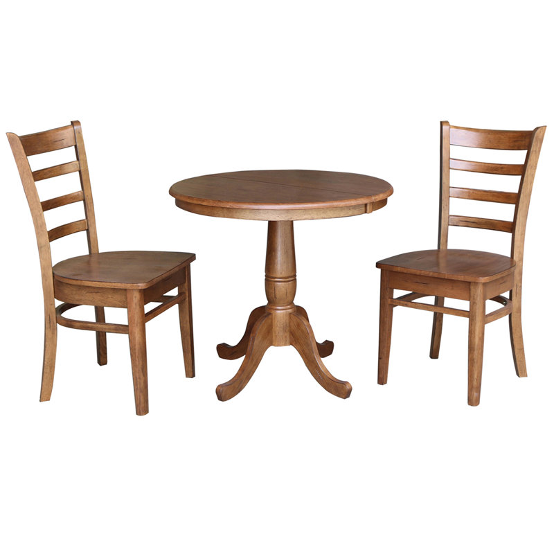Echols Extendable Solid Wood Dining Set, Distressed Oak, 3