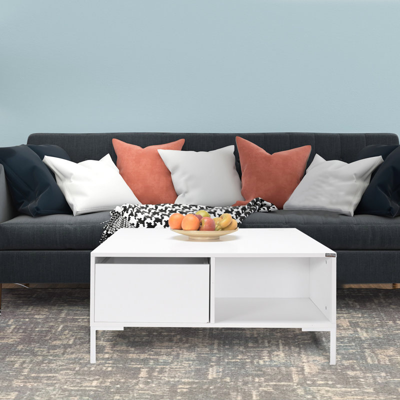 Table basse élégante, blanc diamant, 35,4 po x 16,5 po x 35,4 po | 100% panneau de particules enduit de mélamine, épaisseur: 0,6 pouce | Comprend un espace de rangement supplémentaire, une conception moderne pour le salon et une décoration intérieure élégante