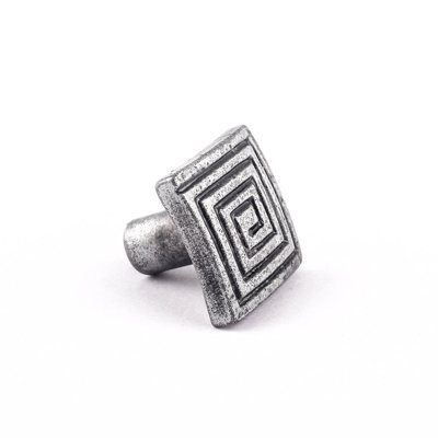 Renovators Supply Square Wrought Iron Cabinet Knob Pull Decorative Distressed Maze Design Pewter Finish Small Vintage Metal Knobs For Cabinet, Cupboard Or Drawer Pull Handle Includes Mounting Hardware