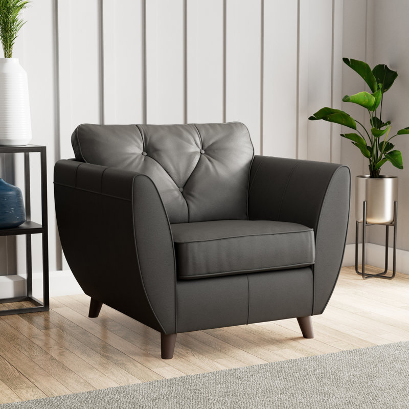 Marylin Leather Armchair, Raven, Dark Wood