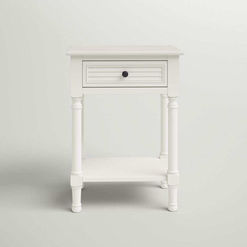 Tate Distressed White Wood Accent Table with Carved Details
