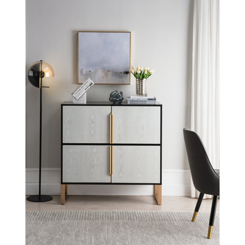 Armoire de rangement à quatre portes, armoire de buffet de 42 po avec poignées à base en métal, armoire à café avec 4 portes pour la cuisine, la salle à manger et le salon