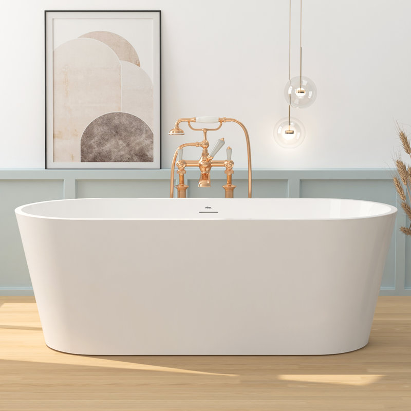 Shangri-La Elite 67" Freestanding Soaking Acrylic Bathtub with Brushed Nickel Drain