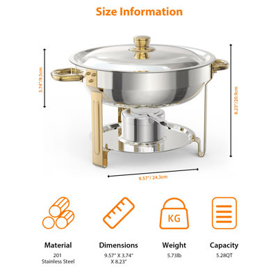 Ensemble de 5 réchauds à vaisselle 5 pte, ensembles de service de plats ronds et chauds en acier inoxydable avec couvercle et porte-couvercles Nsf