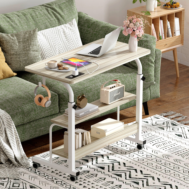Bureau à hauteur réglable avec 2 tablettes de rangement, Érable blanc