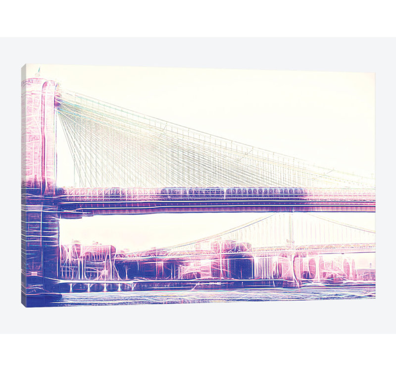 « brooklyn bridge », reproduction d’impression sur toile, H 16 po x l 24 po x P 1 po, Papier d'art encadré noir, Blanc