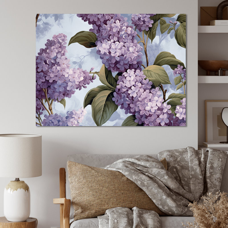 Mauve et lilas gris, fleurs parfumées III - art mural floral, H 12 po x l 20 po x P 1 po, Toile tendue