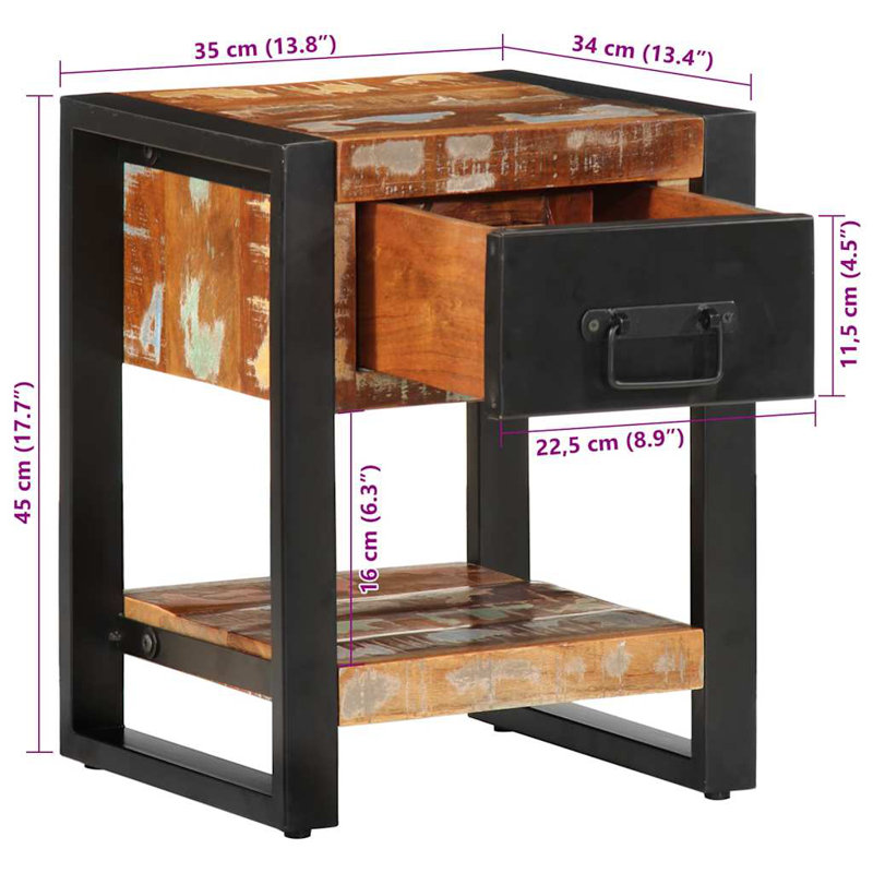 Berdella 35cm W Iron Bedside Table