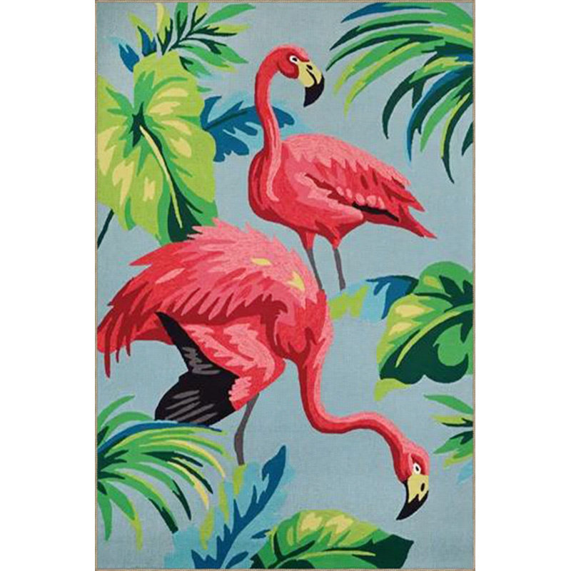 Tapis vert lavable à motif feuille verte et rose, Sous-tapis rectangulaire de 3 pi 3 po x 4 pi 11 po