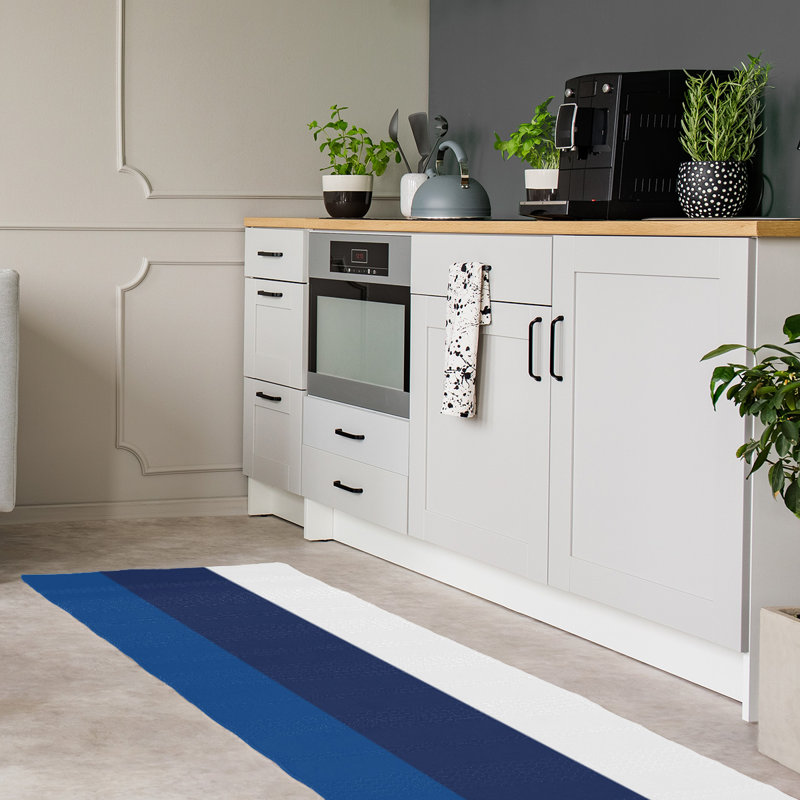 Tapis bleu royal rayé/bleu marine/blanc Toronto, Tapis de couloir 2 pi 6 po x 8 pi