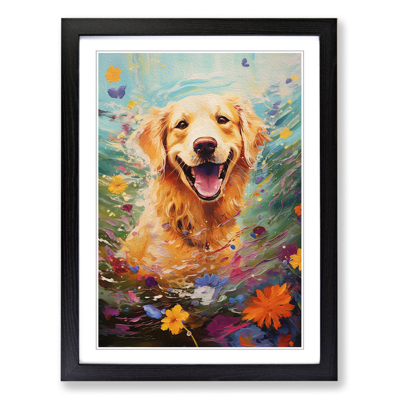Golden Retriever Impressionism No.2 - Single Picture Frame Print on Wood