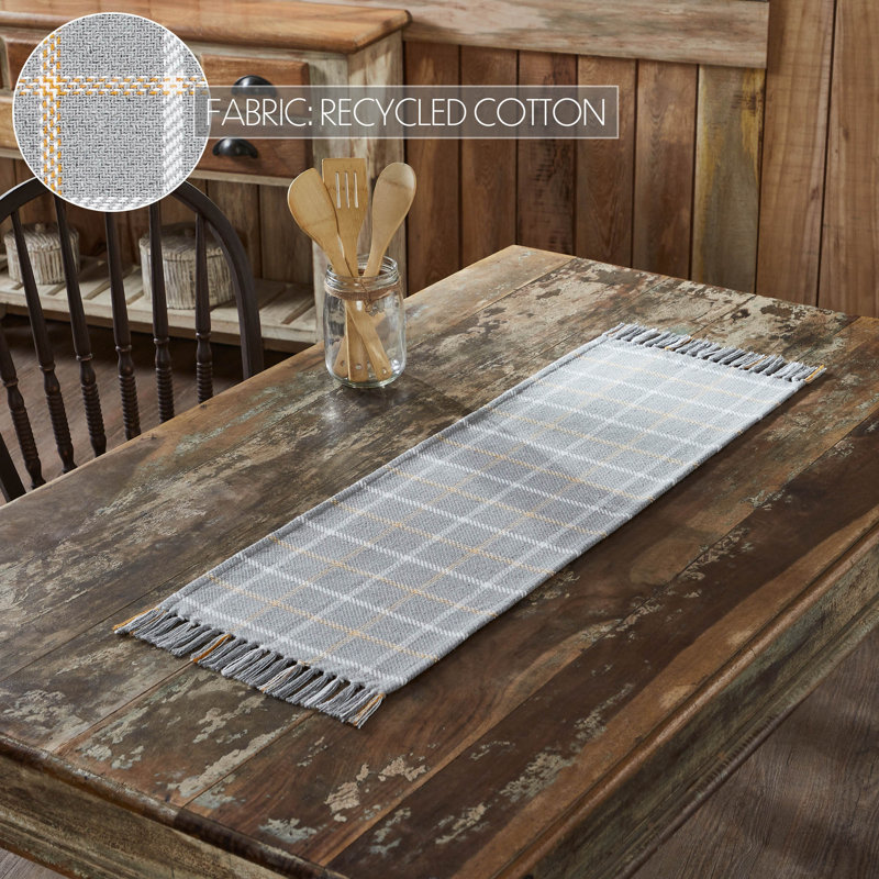 Harvest Blessings Charcoal Gray Plaid Cotton Table Runner 12x36