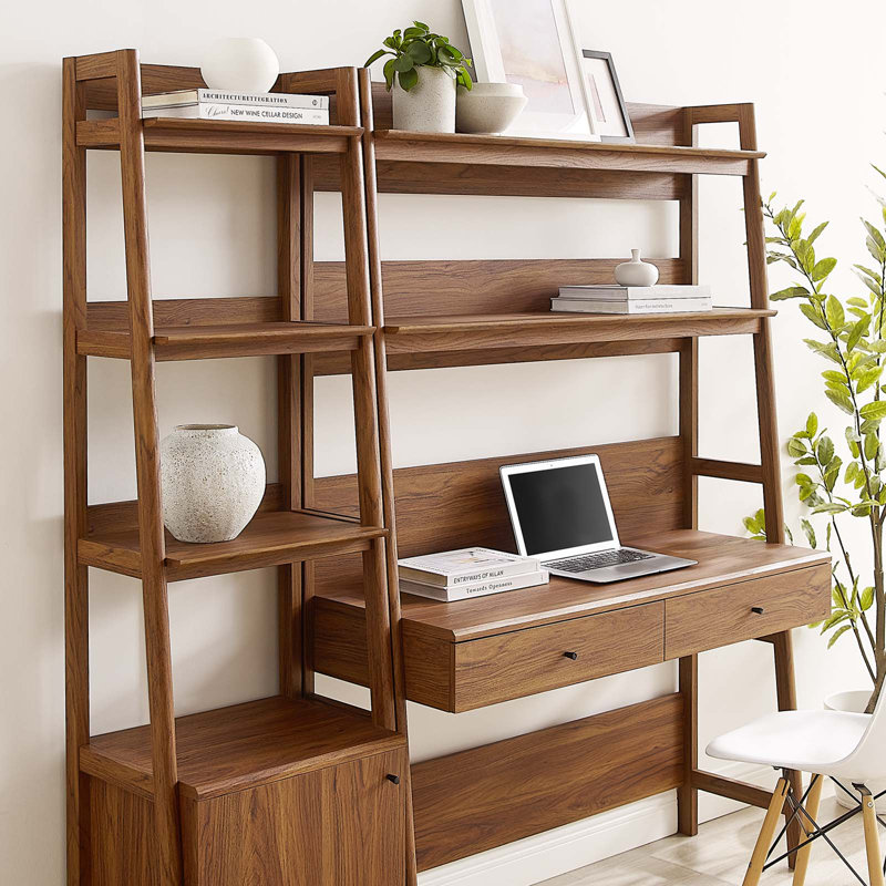 Walnut 2-Piece Office Desk and Bookshelf Set