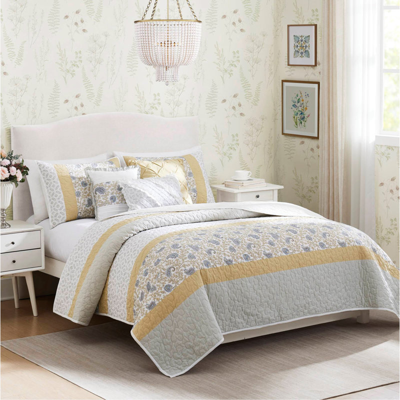 Cotton Percale Reversible Quilt Set With Decorative Pillows, Full/Queen, And Farmhouse Style, OEKO-TEX Certified